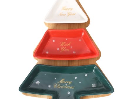 Bamboo Christmas Tree Snack Tray Plate on Sale