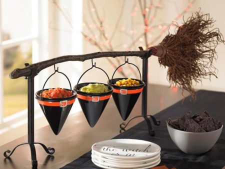 Halloween Broomstick Snack Bowl Stand Fashion