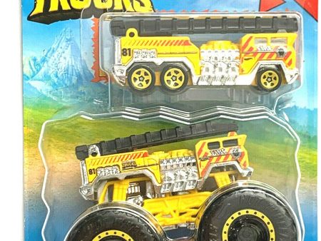 Hot Wheels Monster Trucks 5 Alarm Yellow with Free fire Truck Car Fashion